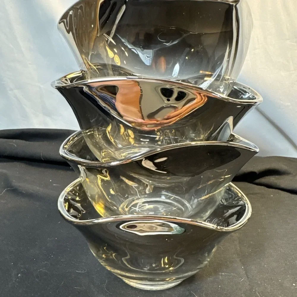 Vintage MCM‎ Silver Fade Glass Bowls (4) Serving Salad Bowl Retro 70's Tableware